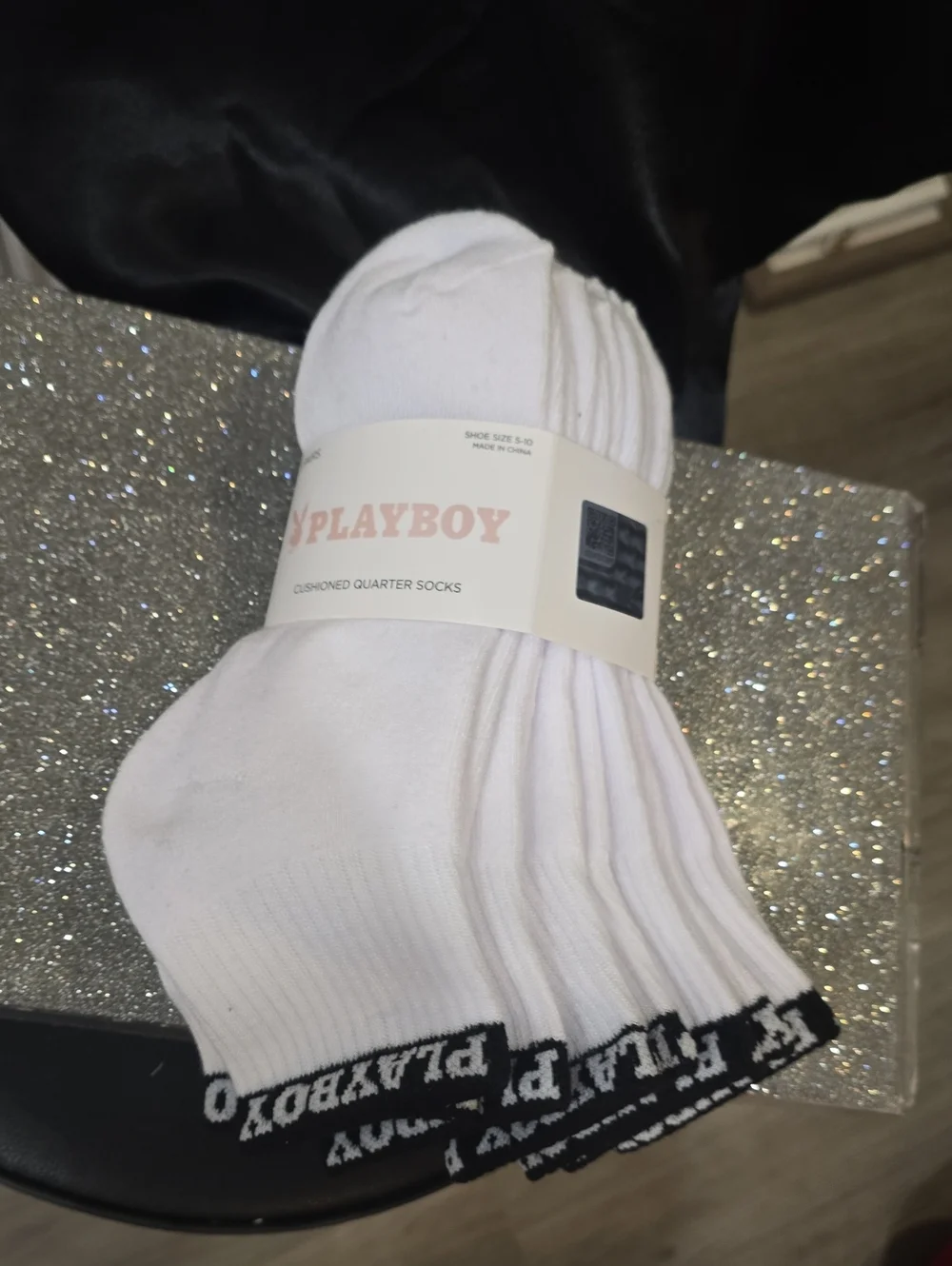 Playboy 5-PK Logo Band Quarter Socks- White